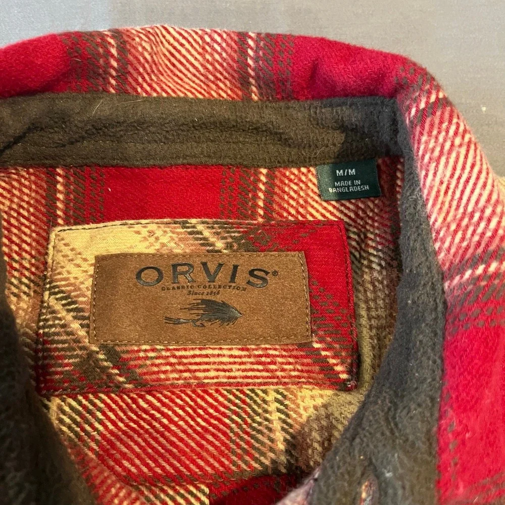 Orvis Mens Big Bear Fleece-Lined Flannel Plaid Shacket Size M Outdoors Red